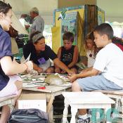 Students listen to a lecture of horseshoe crabs.