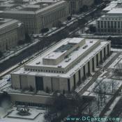 View of the Museum of American History taken from observation floor of the Washington Monument.