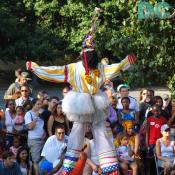 This tall performer stands above the crowd.