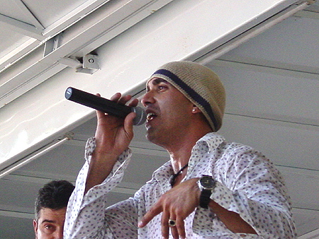 The lead singer got everyone in the crowd to celebrate the music.