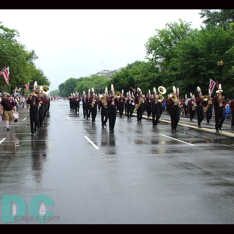 The marching band parades down Downtown DC.