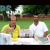These two men hand out their Libertarian newspaper, the Libertarian Viewpoint, to promote and educate the public about their viewpoints.