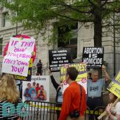 Pro-Life advocates line the march route. 