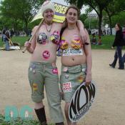 Marchers convey their message through creative use of stickers.
