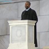 Denzel Washington speaks to the crowd