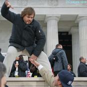 Jack Black goes to shake a fan's hand