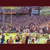 The crowd erupts when the 2 point conversion attempt fails.