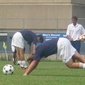 Stretching before a game is one of the best ways to prevent injury. The Georgetown Hoyas warm-up before playing Howard University.