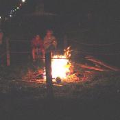 Markoff's Haunted Forest Staff provided a safe bonfire to warm those chilled by fear.  These guests are enjoying some snacks by the fire's warm glow.