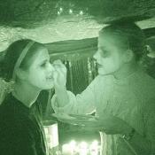 Two students apply Halloween face paint...one even had the sniffles!  

And yes, we heard!   