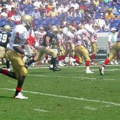 VMI's offensive line tries to score a touchdown after a unsuccessful first quarter.