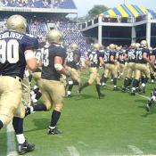 #90, Dan Wendolowski follows his teammates to the locker room after a very successful first half.