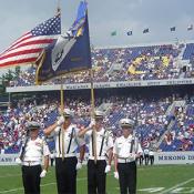 The halftime show brought out Marine Corp trainees from around the area.