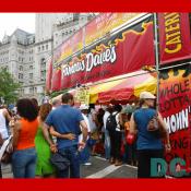 People standing line in front of local favorite 'Famous Daves.'