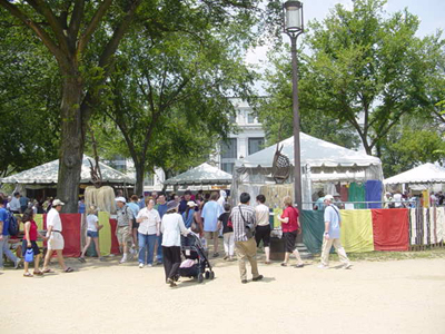 Crowds entering the Mali section, ready to explore the traditional and modern crafts and textiles of Mali