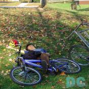 Oh NO! A young man fell off his bike!