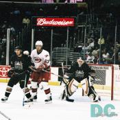 'Canes forward Josef Vasicek gets position on Steve Eminger.