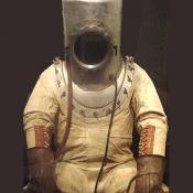 A deep sea diving suit, looks a little scary