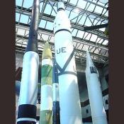 The Pershing-II and SS-20 missiles exhibited here are two of more than 2,600 nuclear missiles banned by the Intermediate-range Nuclear Forces (INF) Treaty, which was signed by the United States and the Soviet Union in December 1987.