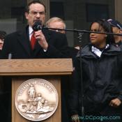 Vincent Gray, Chair of the DC City Council addresses crowd before march to Capital Hill to demand Congressional Voting Rights for DC residents. "Today is historic.It is the day we send a message to the world, and especially the Congress of the United States, that we are sick and tired of 200 years of denial, with one excuse after anoter as to why a vote for teh District in Congress is not possible." 