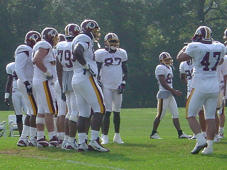 Redskins offensive huddle.