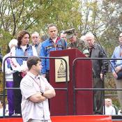 The Marine Corps chaplain invokes a prayer to pray for all troops currently stationed in Iraq and Afganistan.