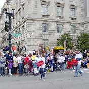 2003 Cherry Blossom Festival: Happy spectators line Constitution Avenue in anticipation of the parade.   