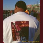 An artistic rendering of a Redskin deficating on a Cowboy helmet.