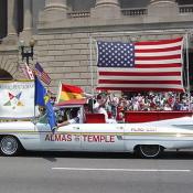 Almas Temple's custom ride, note the Masonic Pentagram on the hood of the car.