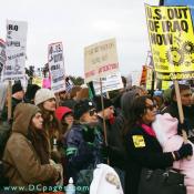 Crowd of protesters look on as Brian Beck addresses them.