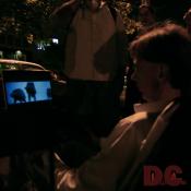 This fan watched 'Empire Strikes Back' on his DVD player while he waited the Star Wars Premiere.