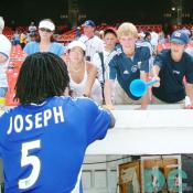 "Can you sign on this, please?" Soccer fans were asking New England Revolution Shalrie Joseph for his autograph. 