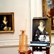 While viewing the galleries, one can find art easels throughout the National Gallery of Art.  Modern artists find inspiration from past paintings such as this one of Miss Beatrix Lister orginially by Sir Joshua Reynolds.