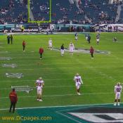 Redskins and Eagles warm up.