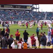 Redskins and Eagles stretch out before playing.