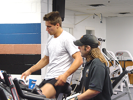 Dainius Zubrus started his workout on the bike switching from a steady pace and full out sprints.