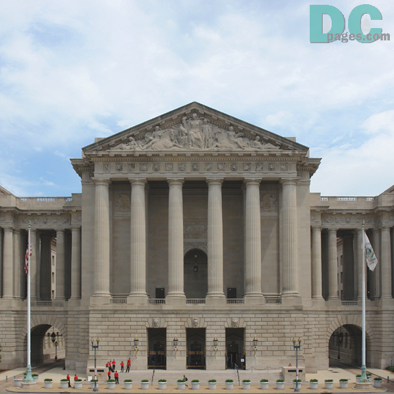 Outside entrance view of Andrew W. Mellon Auditorium.