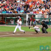 Washington Nationals 2B Jose Vidro takes a swing at a fastball. For the game Vidro was 2-4.