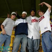 Baltimore Orioles fans strike a pose for the camera.