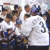 Goalie Sebastien Charpentier takes the time to meet and greet the fans.