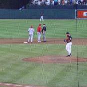 The umpire is talking about some things 