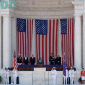 President George W. Bush, and Secretary of Defense Donald H. Rumsfeld addresses the audience during Memorial Day ceremonies at Arlington National Cemetery, May 29, 2006