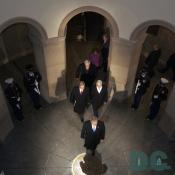 President George W. Bush walks past the Joint Honor Cordons inside the Capitol Building en route to the stage for the Swearing-In ceremony at the 55th Presidential Inauguration.