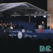 Thanks for being out here in the cold. You know, I was realizing no night is too cold to celebrate freedom. 


Tomorrow, I will take an oath and deliver an inaugural address. You'll be pleased to hear I'm not going to deliver it twice. But I will speak about freedom. This is the cause that unites our country and gives hope to the world and will lead us to a future of peace. We have a calling from beyond the stars to stand for freedom, and America will always be faithful to that cause. 

- President George W. Bush
