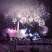 Fireworks explode around the Washington Monument on the eve of President Bush's inauguration