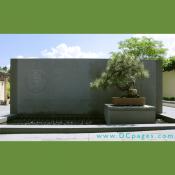 Entrance to the upper courtyard. Goshin bonsai is displayed next to National Bonsai & Penjing Museum stone plaque.