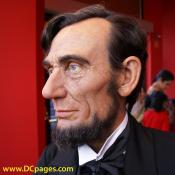 Close up of Abraham Lincoln wax model. Madame Tussauds is located down the street from the historic theater where Lincoln was fatally shot.