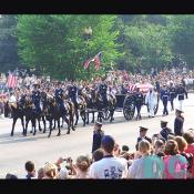 Former President Ronald Reagan's casket was transfered onto horse-drawn caisson at 1600 Constitution Avenue near the White House, before making its way down to the U.S. Capitol.