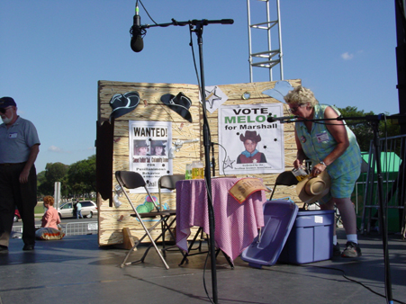 Stage crew sets up for Kids 4 Broadway performance of Rhinestone Ranger, September 10, 2003