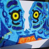 Panel of Blue Dog eyes, September 11, 2003 (image is upside down)